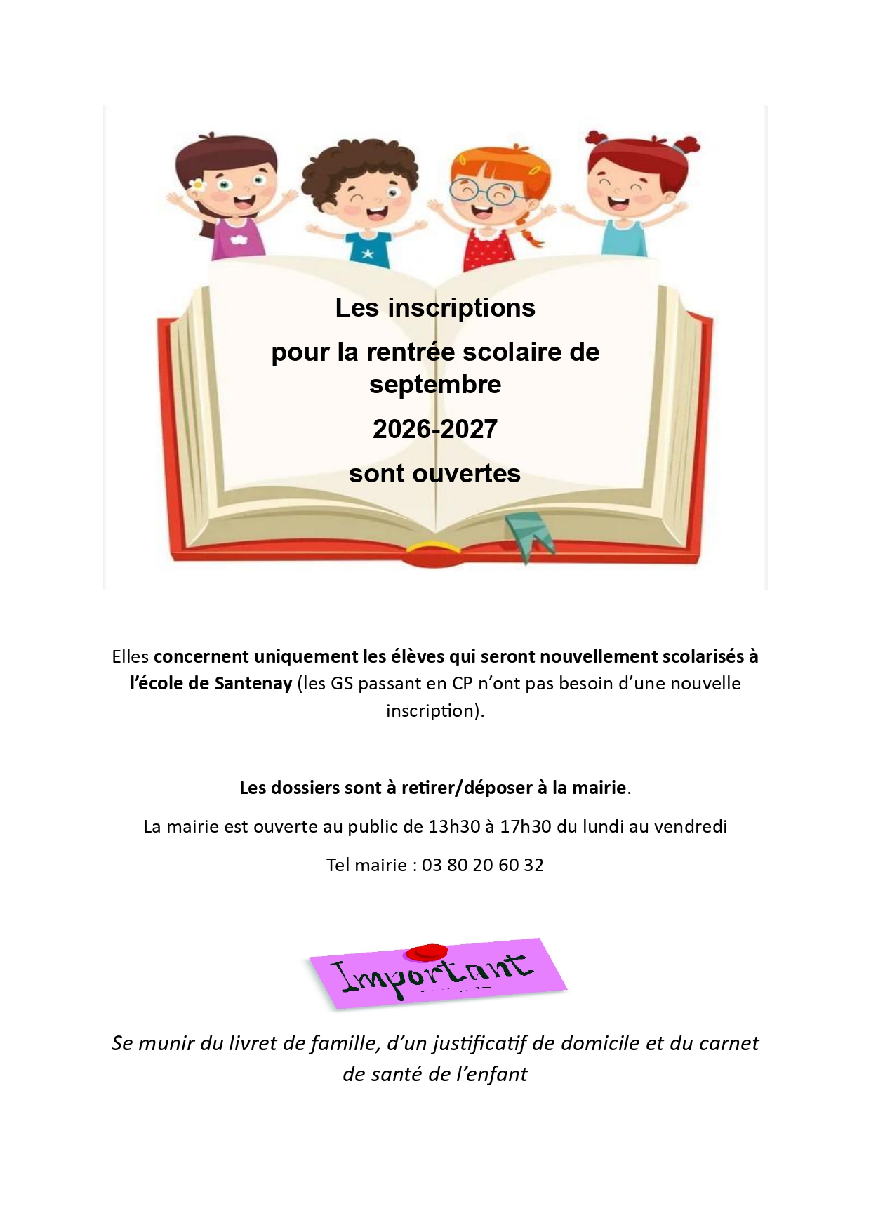 Inscriptions rentrée scolaire septembre 2026-2027
